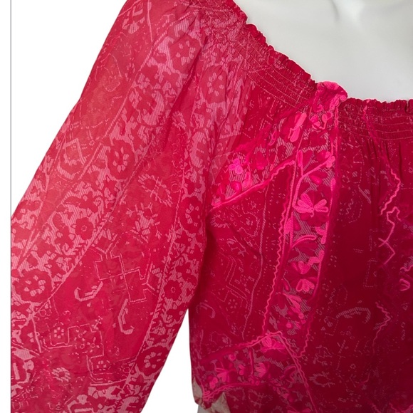Rococo Sand Silk Off The Shoulder Blouse Hot Pink Embroidered Excellent Size XS - Picture 4 of 8